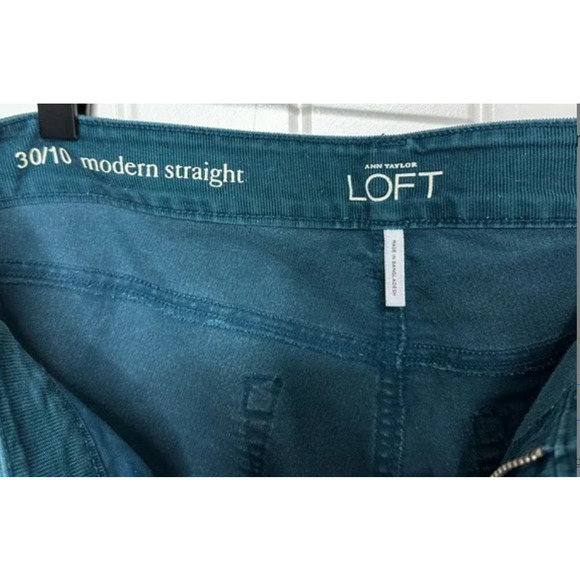 Loft Women's Modern Straight Leg Teal Blue Mid Rise Corduroy Pants - 10 / 30 - Picture 3 of 4